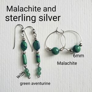 Set Of 2 Pair Malachite Stone And Sterling Silver Earrings